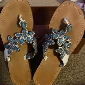 Ivanka Trump blue jeweled sandals! Size 9, gorgeous for summer.